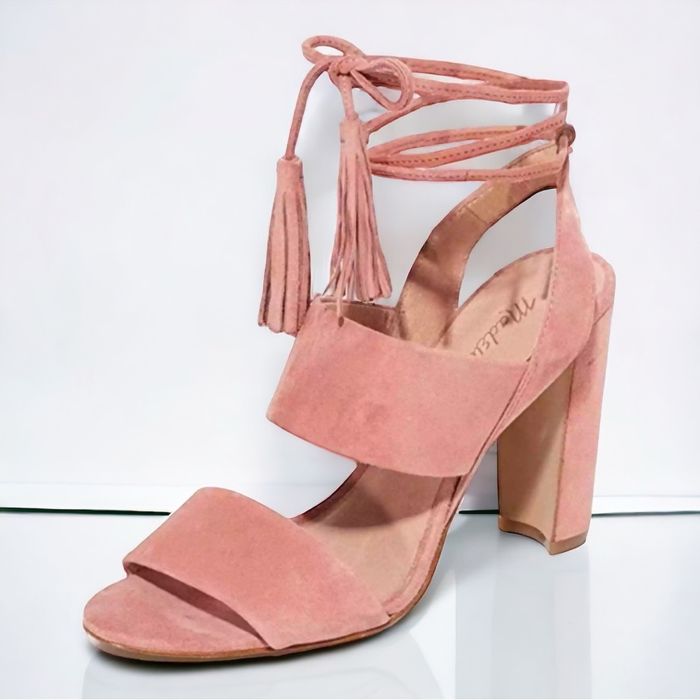 Madewell Octavia Tassel Blush Suede Heeled Sandal | Size 10